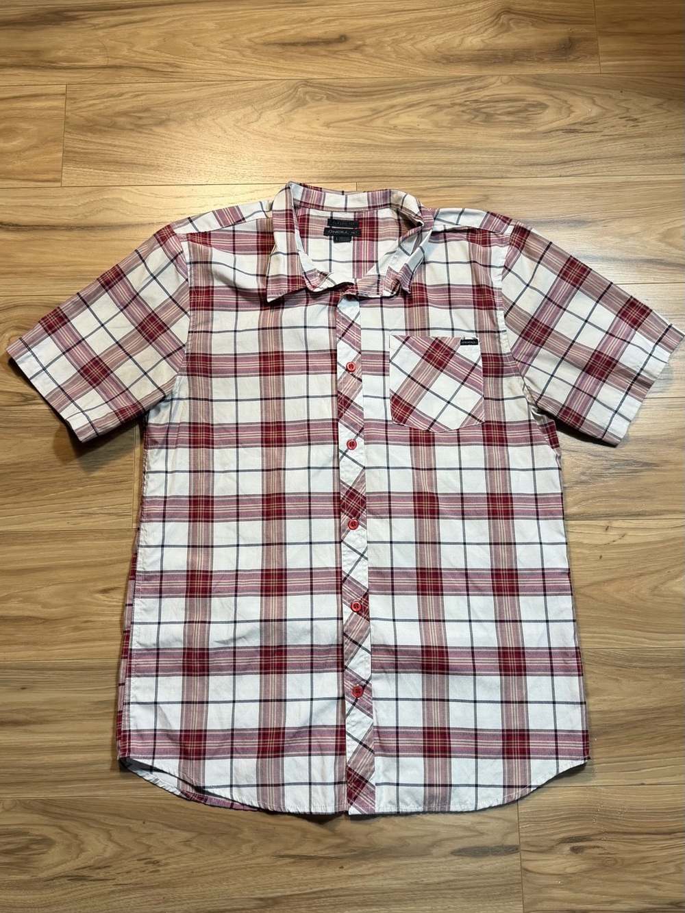 O'Neill Men's Short-Sleeve Plaid Button-Down Shirt - Red & White